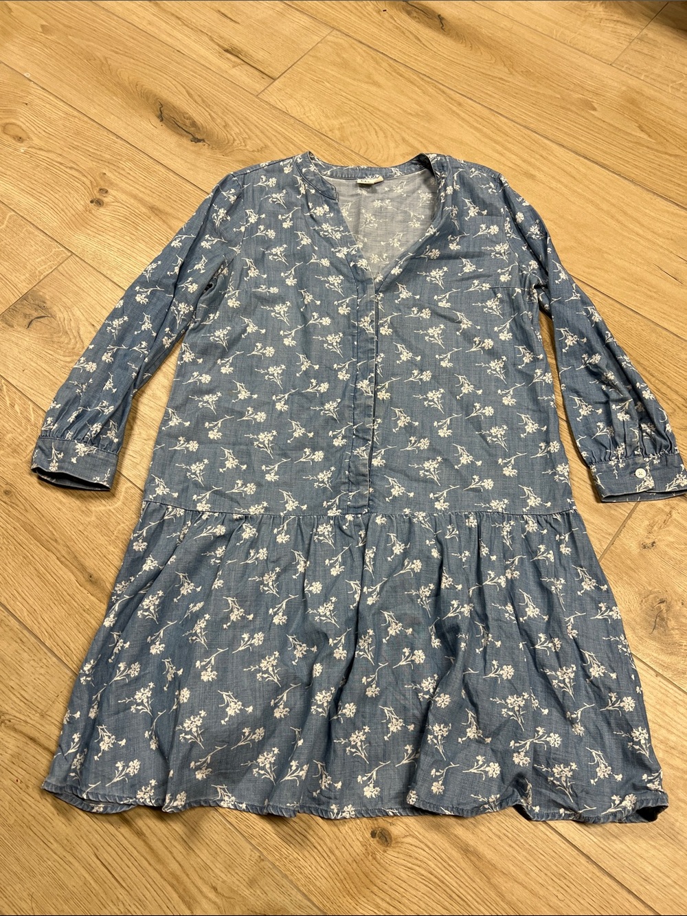 GAP Blue Floral Long Sleeve Tiered Dress